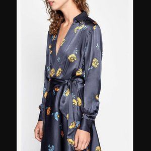 NWT Silk Equipment Vivienne Dress Smokey Blue Floral Sz 2